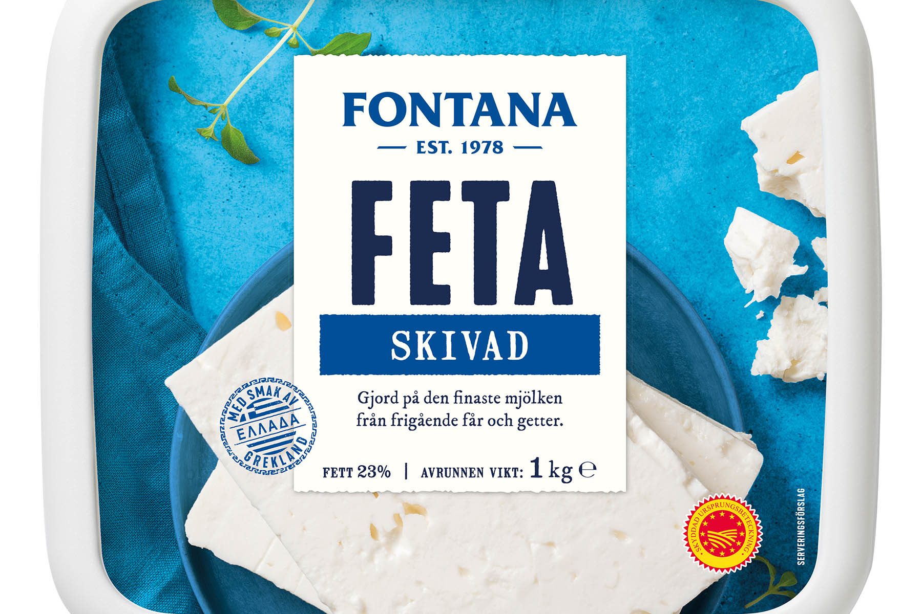 färdigsskivad och smidig fetaost förpackning gjord på hundra procent grekisk får och getmjölk